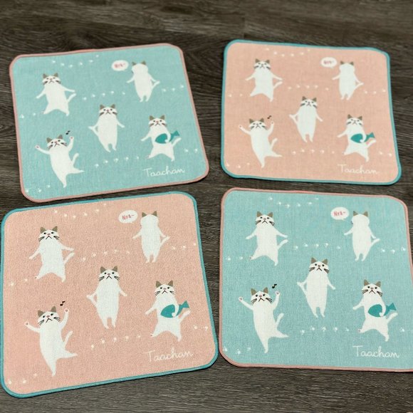 Kitten Cat Loves Exercise Japanese Handkerchief ❘ Hand Towel ❘ Face Towel (Pink) - Picture 4 of 6